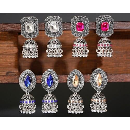 New Luxury Ethnic Crystal Earring Stud Earrings For Women Silver Color Alloy Wedding Earrings Jewelry Gift