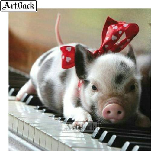 New 5D DIY Diamond Painting Pig Piano Picture 3d Diamond Embroidery Animal Mosaic Home Decoration Painting