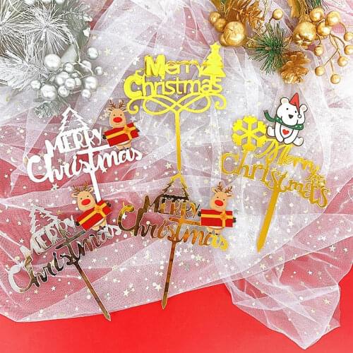 New Merry Christmas Cake Topper Color DIY Acrylic birthday Cupcake Topper For Kids Xmas New Year party cakes dessert decoration