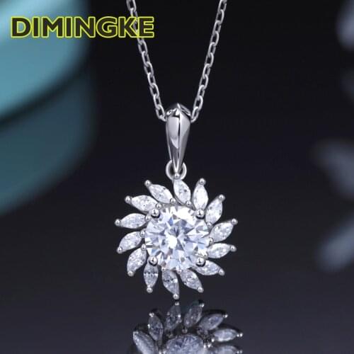 DIMINGKE 1CT 6.5MM D Color Moissanite Flower Necklace Passed Diamond Test S925 Silver Woman Jewelry Wedding Party Gift