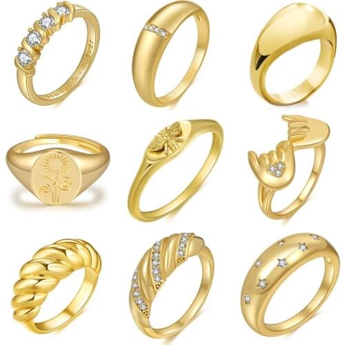 Popular Multi-element Combination Ring Set Copper Plated 18K Gold Jewelry Creative Fold Wear Ring Wholesale
