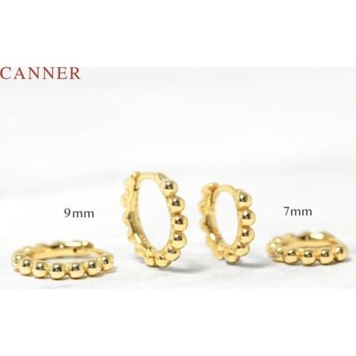CANNER Real 925 Sterling Silver Earrings For Women INS Minimalist Geometric Ball Earrings Hoops 6 7 8 9mm Korean Gold Jewelry