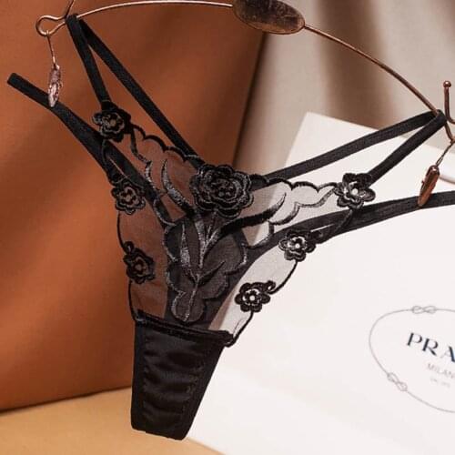 Sexy Womens Thongs Lace Ladies Panties Embroidered Thongs Mesh See-through Young Women Girls Underwear Hot T Pants Thongs