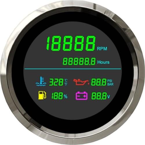 6 in 1 Tachometer RPM Gauge Hour Meter Fuel Level Oil Pressure Water Temperature Voltage Gauge
