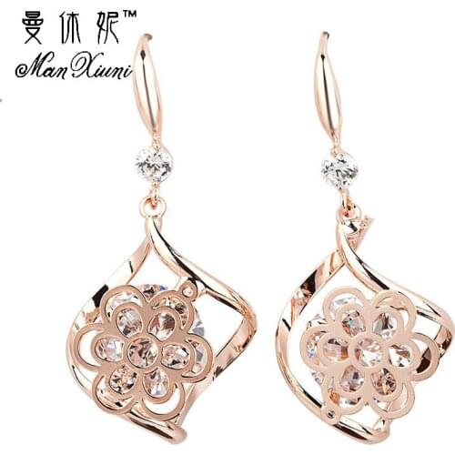 Manxiuni ethnic earrings Dangle Earring Cubic zircon Gold Colored big Earrings For Women Flower Leaf Charm Jewelry Pendientes