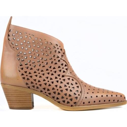 FootCourt- Summer Cowboy Boots for Women Summer Boots Brown Genuine Leather Shoes Pointed Toe Western Boots New Season Handcraft