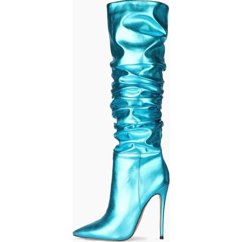 Arden Furtado 2020 Fashion Womens Shoes Pointed Toe Stilettos sexy Heels Elegant Womens Boots pleated thigh High Boots 43 45