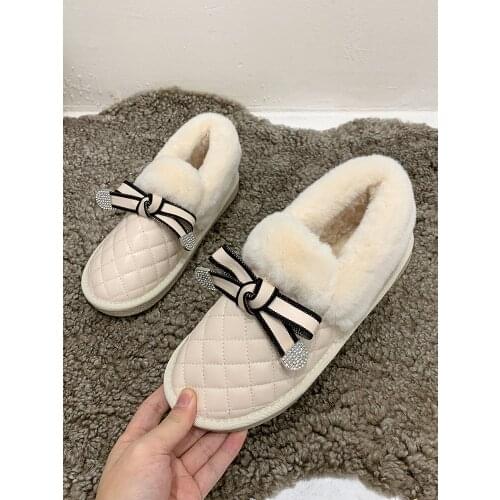 Cotton shoes women winter plus cashmere 2020 new fashion round bow bow warm snow boots