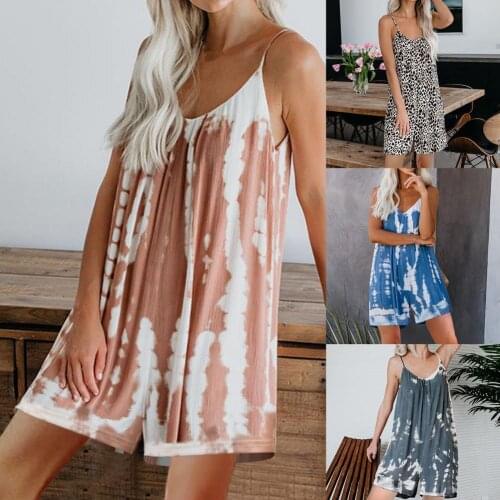 Female Jumpsuit Gradual Dye Print Breathable Women Sleeveless Backless Romper Loose Overalls Rompers комбинезон женский 2021