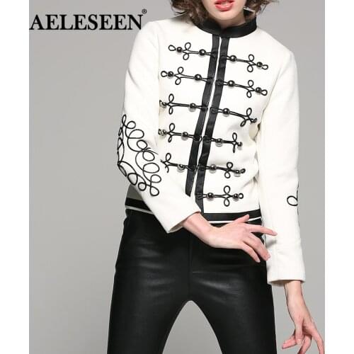 AELESEEN Women Wool Short coats 2021 Fall Winter Luxury Cord Embroidery Designer White outwear Button Coats New