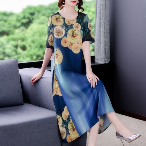 Summer Loose Casual 3XL Plus Size Chiffon Midi Dress 2021 Vintage Floral Mulberry Silk Dress Elegant Women Bodycon Party Vestido