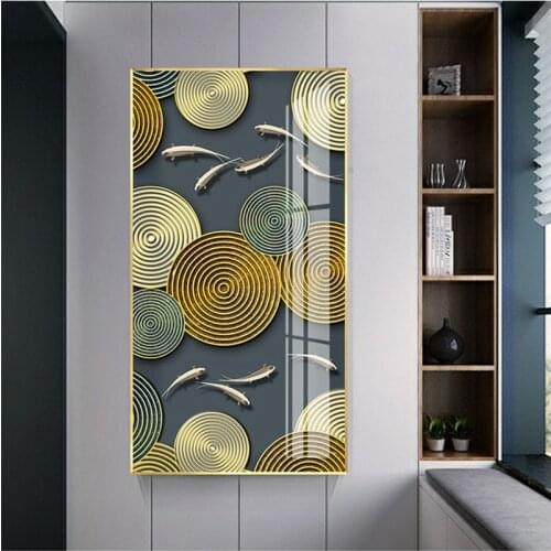 Golden sun tree Deer MOON Koi fish Modern Abstract porch Living Room Decorative Pictures Elk flying silk art mural Paintings