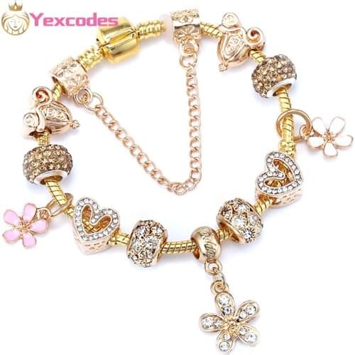 Gold color Crystal Flower Women Bracelet Fashion DIY Silver Plated Snake Bone Chain Brand Bangles Gifts Direct Delivery