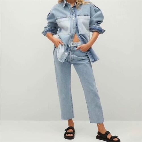 ZXQJ Women 2021 Fashion With Pockets Patchwork Crop Denim Jacket Coat Vintage Long Sleeve Female Outerwear Chic Tops