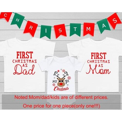 1pc First Christmas As Dad and Mom Tshirt Baby Baby 1st Christmas Romper Family Look Infant Clothes Xmas New Year Festival Tops