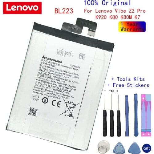 100% Original High Backup Battery for Lenovo Vibe Z2 Pro k920 K80 K80M K7 BL223 4000mAh High Quality Mobile Phone Batteries Accu