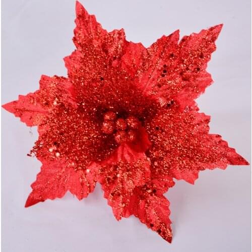 15pcs 11cm/16cm/27cm Christmas flower high quality Xmas flowers decorative artificial flower gold silver tree decorations