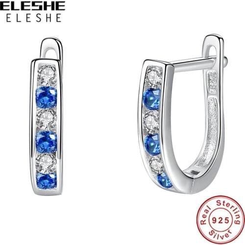 2020 New Fashion 925 Sterling Silver U-Shaped Blue Cubic Zirconia Crystal Earrings For Women Party Jewelry