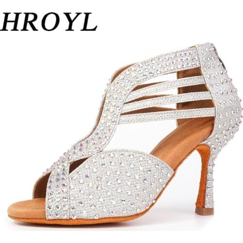 2020 New Women Heels Ballroom Dance Shoes With Rhinestone Lace-Up Latin Shoes For Women Comfortable Salsa Shoes Suede-Sole