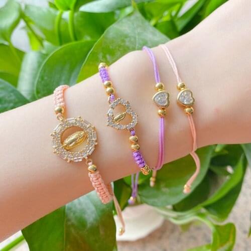 5Pcs/lot Handmade Religious Jewelry Virgen DE Guadalupe Braided Rope Bracelets
