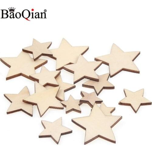 50pcs/lot Natural Wooden Scrapbook Star Shape Handmade Painted Childrens Stickers Diy Fashion Home Decoration Crafts 14-18mm
