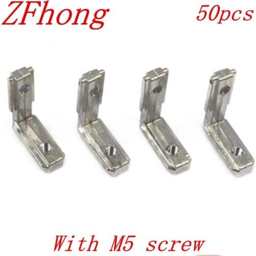 50pcs T Slot L-Shape 2020 Aluminum Profile Interior Corner Connector Joint Bracket for 2020 Alu-profile with screw