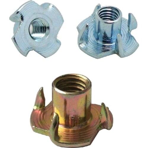 Free delivery Captive T nuts Four Prong Furniture T Nut Inserts For Wood Zinc Plated M4 M5 M6 M8 height 8 10 12 13 14 16