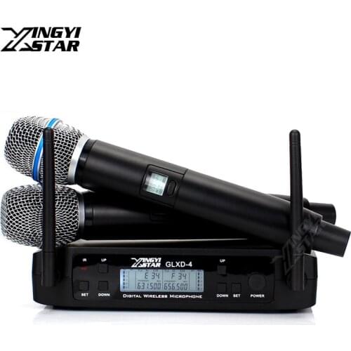 GLXD4 UHF Wireless Microphone System With 2 Handhled Cordless Mic BETA 87A BETA87A Micro For Karaoke Stage Church Wedding Party