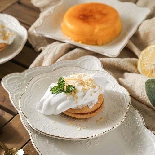 European Western Birds Nest Dish Rectangular Gold Lace Embossed Lace Flower Lace Ceramic Dish Cake Dish Dish