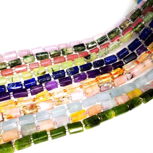 New Natural Faceted Gem Tourmaline Apatite Quartz Agates Jades Stone Cylinder Beads For Jewelry Making DIY Bracelet 6*10MM