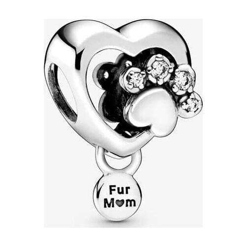 Silver 925 Sterling Beads Sparkling Paw Print & Heart Charms fit Original Pandora Bracelets Women DIY Fashion Jewelry