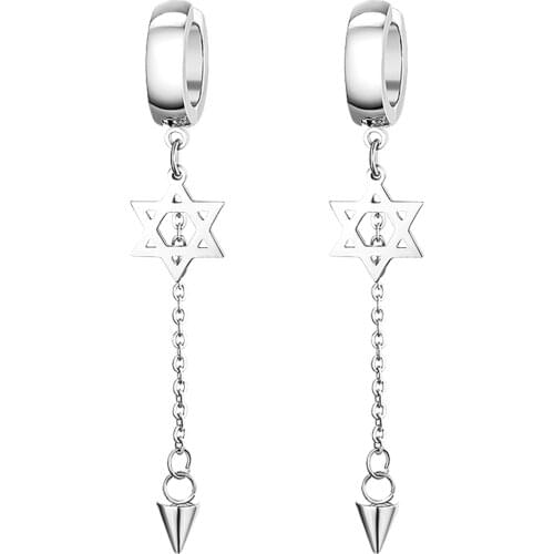 BONISKISS Trend five-pointed Star Chain Stainless Steel Non-piercing Neutral Geometry Ear Buckle Earrings Triangle Jewelry Gifts