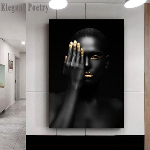 Black Gold Nude African Art Woman Nordic Style Painting on Canvas Posters and Prints Scandinavian Wall Picture for Living Room