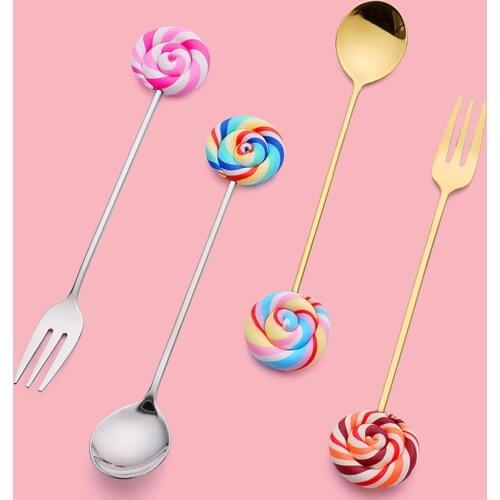 Delicate Fork Durable Stainless Steel Corrosion Resistant Anti-rust Lollipops Shape Scoop Spoon Fruit Fork Coffee Food Tools