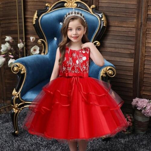 Kids Girls Cake Tutu Flower Dresses Children Party Wedding Formal Dress for Girl Princess Costume New Year Gifts 2-14 Years