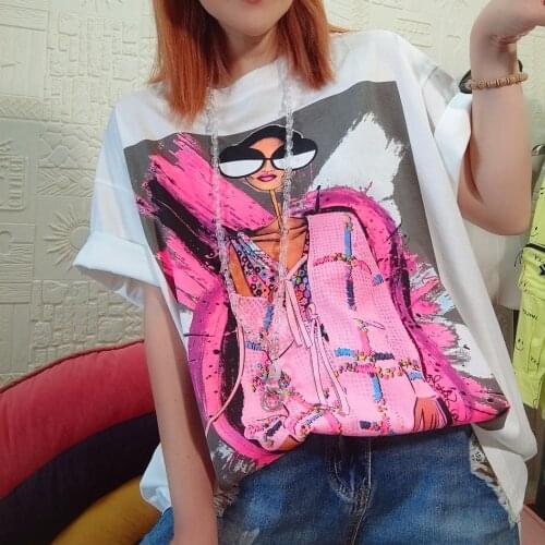 Modern Girl Funny Comics Graffiti Woman Tshirts Pure Cotton Material Basic T-shirt 2021 Summer Streetwear Fashion Elegant Lady