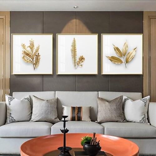 Gold Plant Picture Home Decor Nordic Canvas Painting Wall Art Modern Tropical Leaves Posters and Prints for Living Room Decor