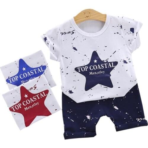 Summer Leisure Star Print Clothes For Newborns Short Sleeve T-Shirt Shorts 2Pcs Sets 1-4 Years Tie Dye Toddler Boys Set