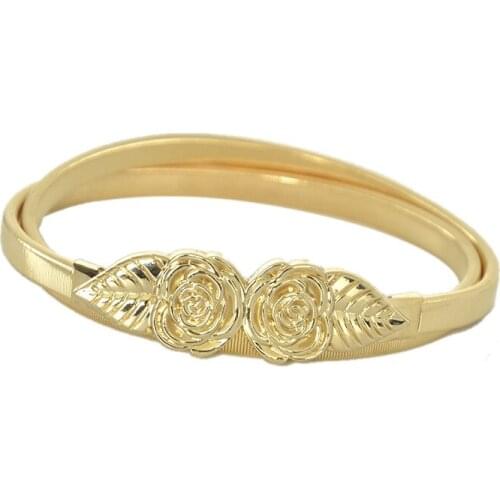 Chic Fashion Ladies Metal Belt Rose Clasp Front Stretch Slim Waist Strap Elastic Waistband Gold Chain Belts For Women