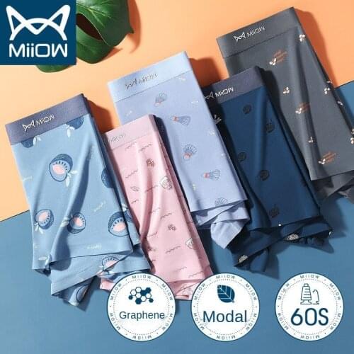 MiiOW High Grade Mens Underwear Modal Boxers Antibacterial Ice Seamless Shorts Boys Sexy Youth Trend