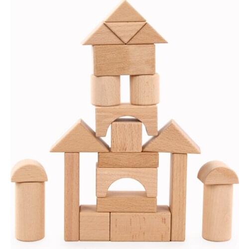 Montessori Wooden Building Block Set Kids Toys 22 PCS Wood Castle Blocks Stacking Game Construction Toys For Boys Girls Gift Hot