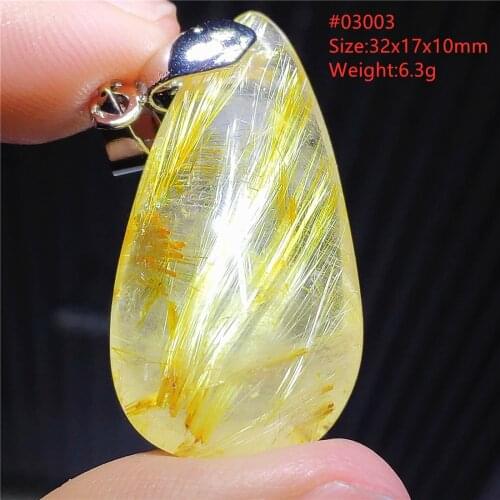 Genuine Natural Gold Rutilated Quartz Pendant Rectangle Water Drop Gemstone Necklace Wealthy Stone Crystal Stone Jewelry AAAAA