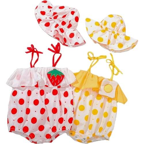 New 2020 Summer 0-3Yrs Newborn Baby Suspenders Romper Boys Girls Baby Clothes Dot Cotton Baby Rompers Infant Baby Girls Jumpsuit