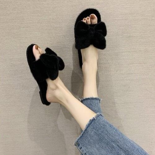 2020 Spring and Autumn New home leisure bow-tie slippers fashion plush slippers women versatile wear slippers X601
