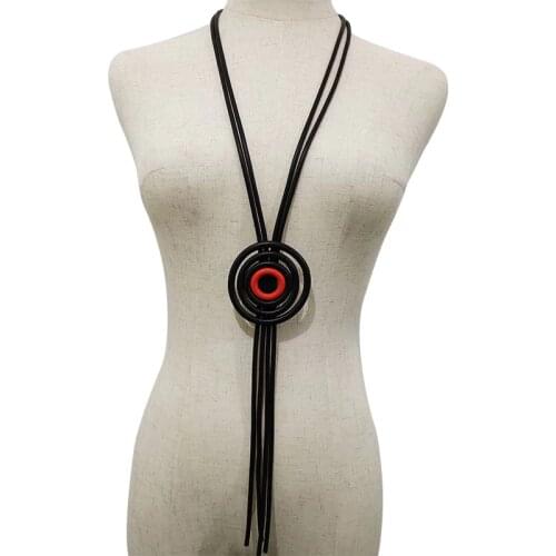 YD&YDBZ Necklace For Women Fashion Gothic pendant Round Leather Rubber Long Necklaces Folk Costume Simple Sweater Chain jewelry