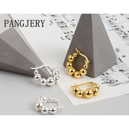 Pangjery Prevent Allergy 925 Sterling Silver Earrings for Women Temperament Exquisite Tandem Round Beadsl Party Jewelry Gifts