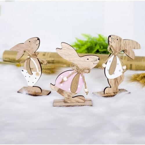Easter Table Bunny Ornament Engraved Wooden Rabbit Artwork Ornament Desk TV Bedside Standing Wood Board Handicraft Decoration