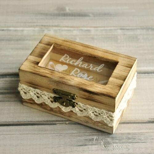 Personalized Wooden Ring Box,Rustic Wedding Ring Bearer Box,Engraved Names Ring Box,Gift for Wedding