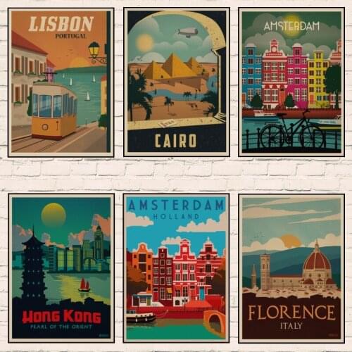 Italy/LISON/venice/Egypt Cairo Pyramids Travel Vintage Retro Poster Decorative Wall Kraft paper Posters Bar Home Decor Gift 1004