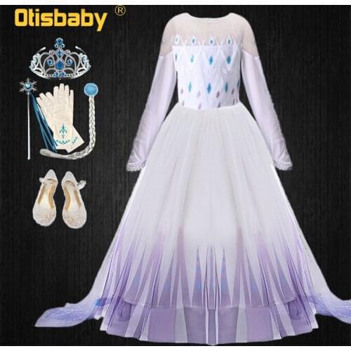 High Quality Floor Length Elsa Dress for Girls Snow Queen White Princess Dress Long Cloak Party Cosplay Girl Carnival Costume